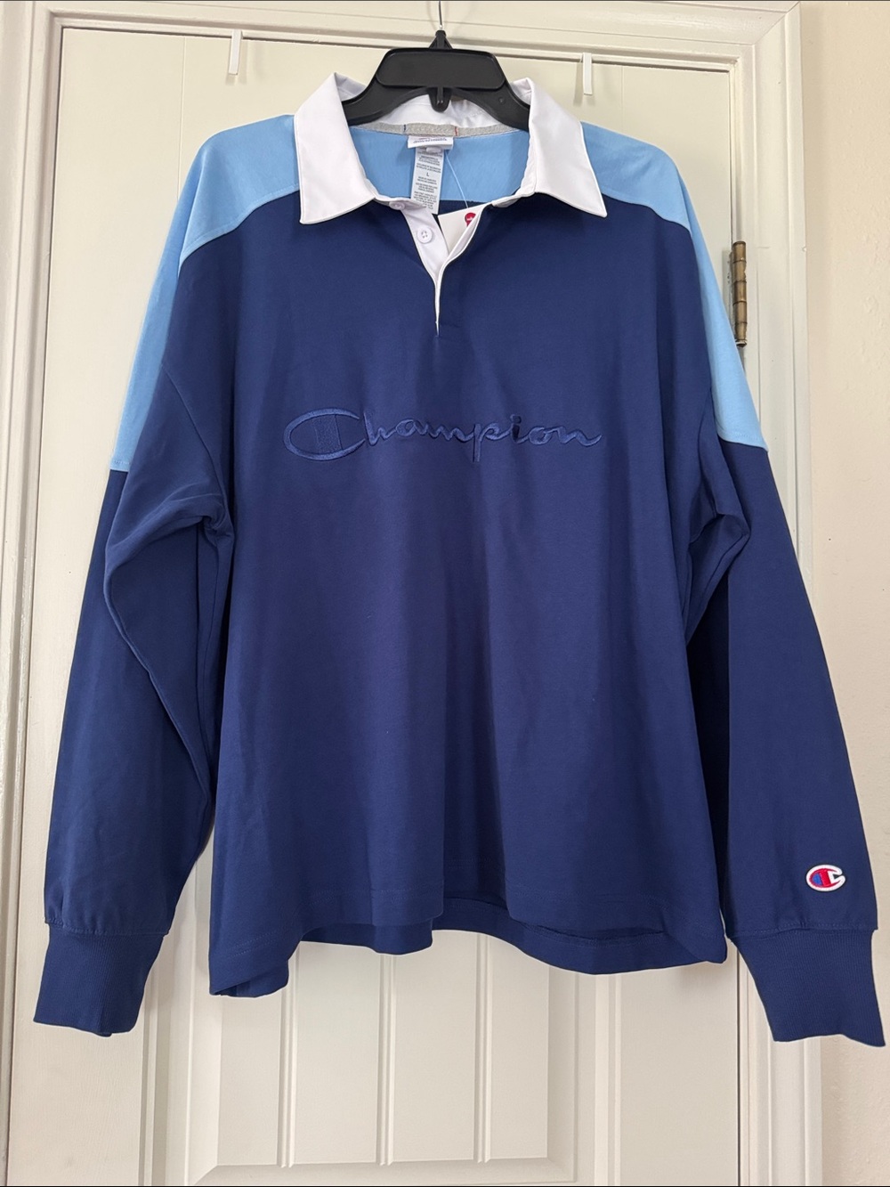 Champion Navy & Light Blue Long Sleeve Rugby Polo